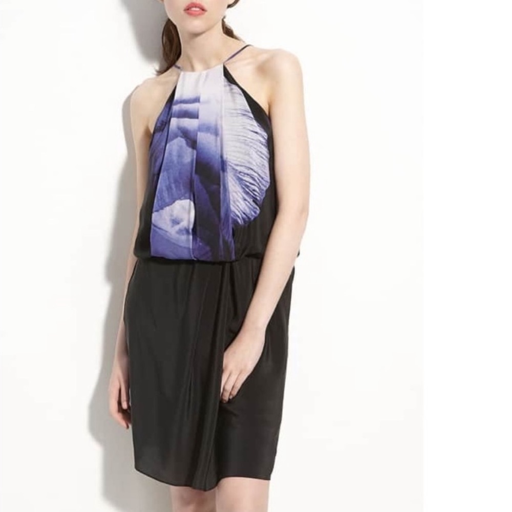 Robert Rodriguez Tulip Printed Open Back Pleated Silk Mini Dress Purple Sz 4